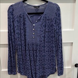 Lucky Brand Blue Pleated Bib Collar Blouse